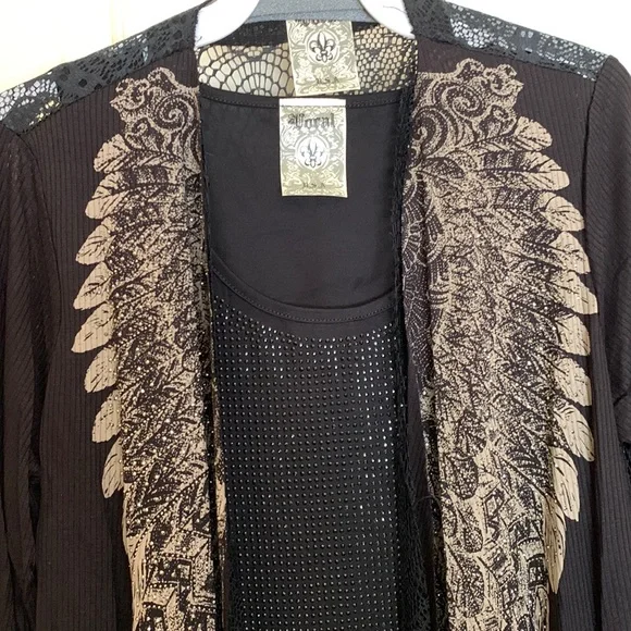 NWT VOCAL black & gold/taupe rhinestone & lace cardigan size small. Gorgeous! - Picture 8 of 9